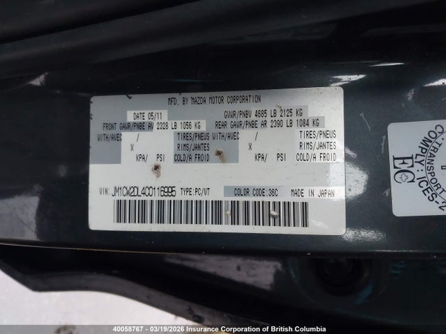 Aukcja sprzedaży 2012 Mazda 5, vin: JM1CW2DL4C0116995, numer aukcji: 40058767