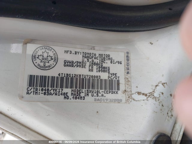 Aukcja sprzedaży 1996 Toyota Camry, vin: 4T1BG12K8TU720003, numer aukcji: 40066116