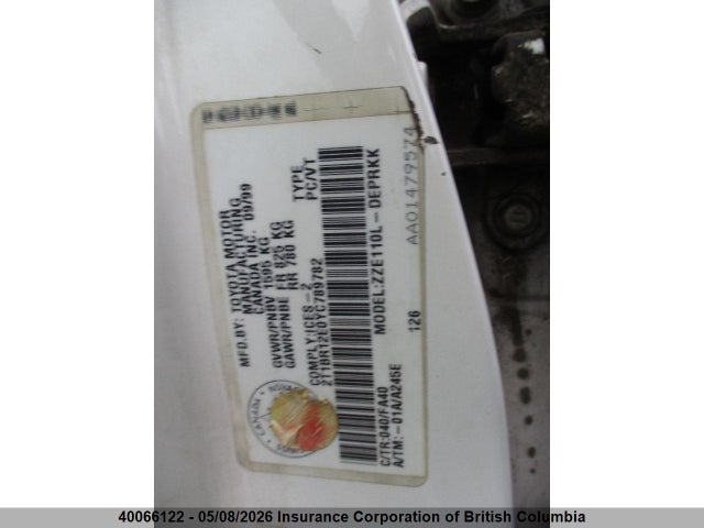 2000 Toyota Corolla Ce/le მანქანა იყიდება აუქციონზე, vin: 2T1BR12E0YC789782, აუქციონის ნომერი: 40066122