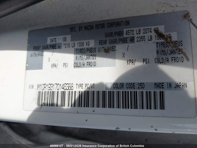 Aukcja sprzedaży 2007 Mazda Mazda5 Gs, vin: JM1CR193170146388, numer aukcji: 40066127