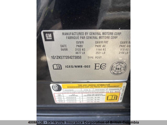 2008 Chevrolet Malibu Ltz მანქანა იყიდება აუქციონზე, vin: 1G1ZK577284273858, აუქციონის ნომერი: 40066136