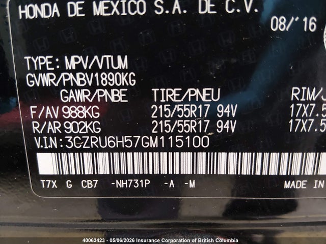 3CZRU6H57GM115100 Honda HR-V EX