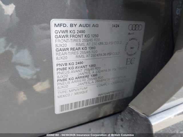 Aukcja sprzedaży 2024 Audi Q5, vin: WA1EAAFY5R2094233, numer aukcji: 40066160