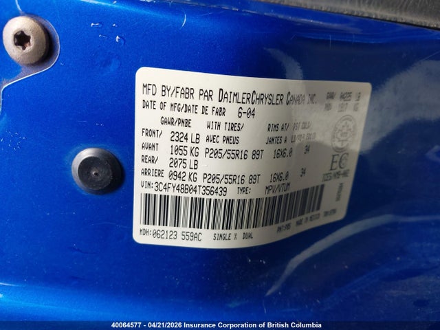 Продаж на аукціоні авто 2004 Chrysler Pt Cruiser, vin: 3C4FY48B04T356439, номер лоту: 40064577