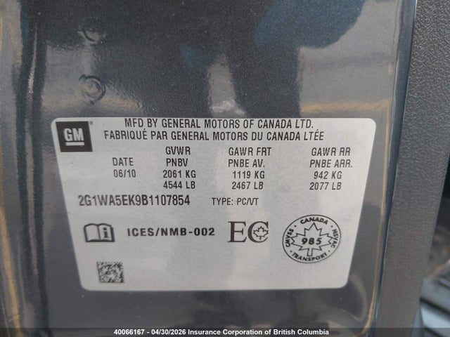 Aukcja sprzedaży 2011 Chevrolet Impala Ls, vin: 2G1WA5EK9B1107854, numer aukcji: 40066167