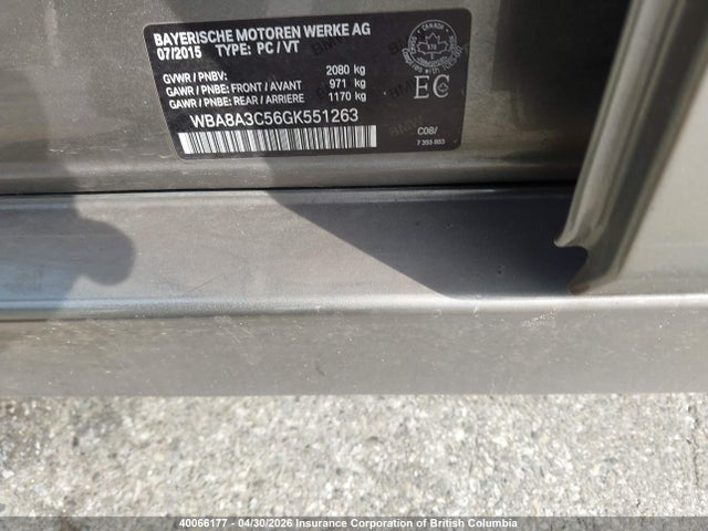 40066177 :رقم المزاد ، WBA8A3C56GK551263 vin ، 2016 Bmw 320i مزاد بيع