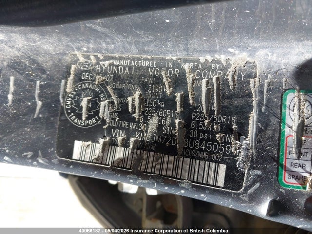 2008 Hyundai Tucson Gl/gls მანქანა იყიდება აუქციონზე, vin: KM8JM72D28U845059, აუქციონის ნომერი: 40066182