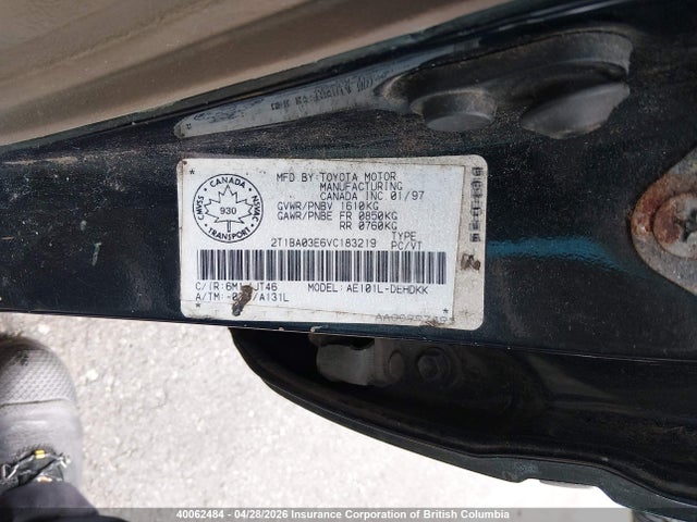 1997 Toyota Corolla Dx მანქანა იყიდება აუქციონზე, vin: 2T1BA03E6VC183219, აუქციონის ნომერი: 40062484