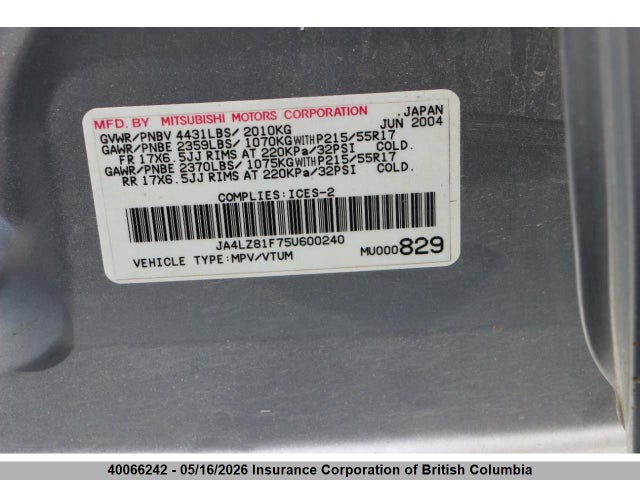 Aukcja sprzedaży 2005 Mitsubishi Outlander Limited, vin: JA4LZ81F75U600240, numer aukcji: 40066242