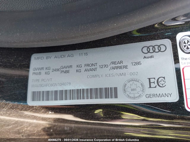 2016 Audi A7 მანქანა იყიდება აუქციონზე, vin: WAU3GAFC6GN104079, აუქციონის ნომერი: 40066270