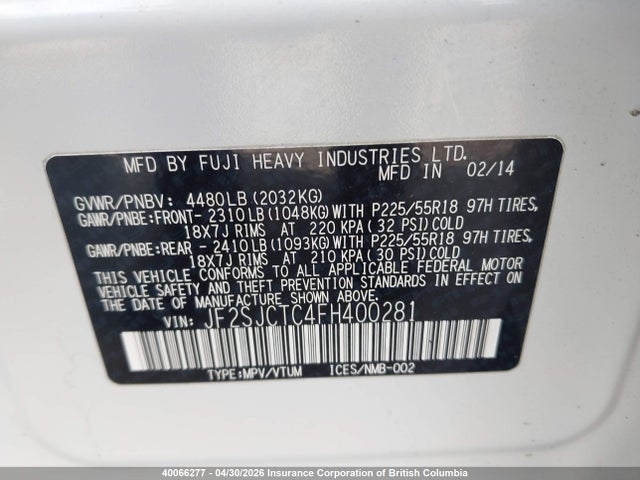 JF2SJCTC4FH400281 Subaru Forester 2.5i Touring