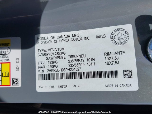 2HKRS6H93PH204327 Honda CR-V