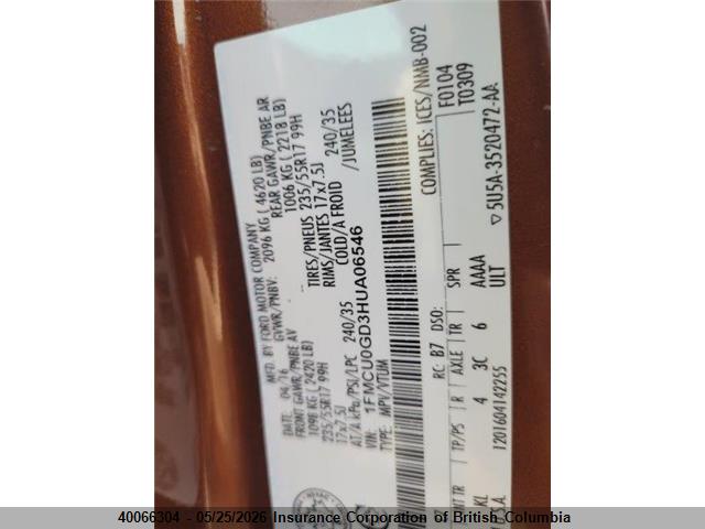 40066304 :رقم المزاد ، 1FMCU0GD3HUA06546 vin ، 2017 Ford Escape Se مزاد بيع