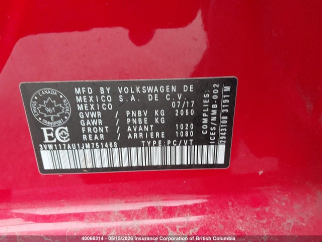 3VW117AU1JM751468 Volkswagen Golf