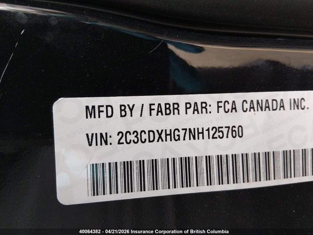 2C3CDXHG7NH125760 Dodge CHARGER GT