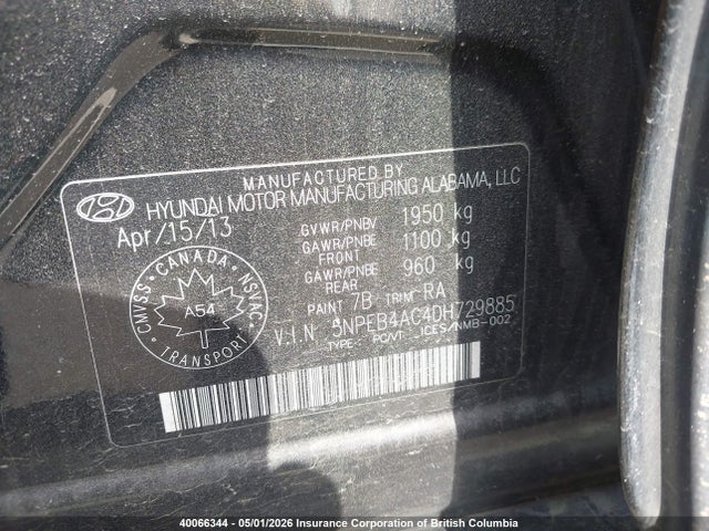 Продаж на аукціоні авто 2013 Hyundai Sonata Gls, vin: 5NPEB4AC4DH729885, номер лоту: 40066344