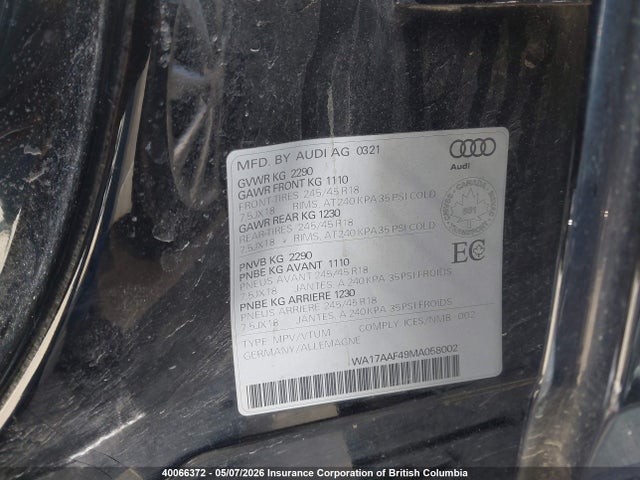 Aukcja sprzedaży 2021 Audi A4, vin: WA17AAF49MA058002, numer aukcji: 40066372