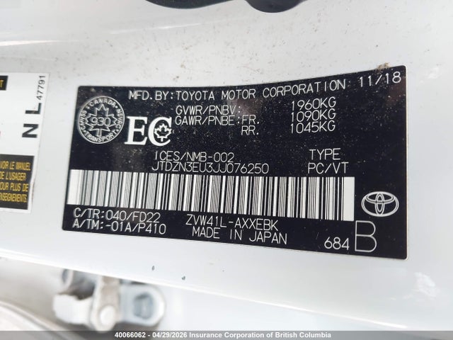 JTDZN3EU3JJ076250 Toyota PRIUS V