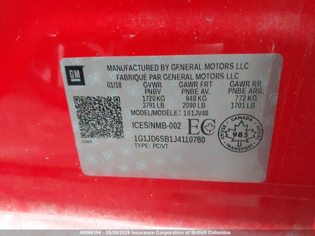 1G1JD6SB1J4110780 Chevrolet Sonic