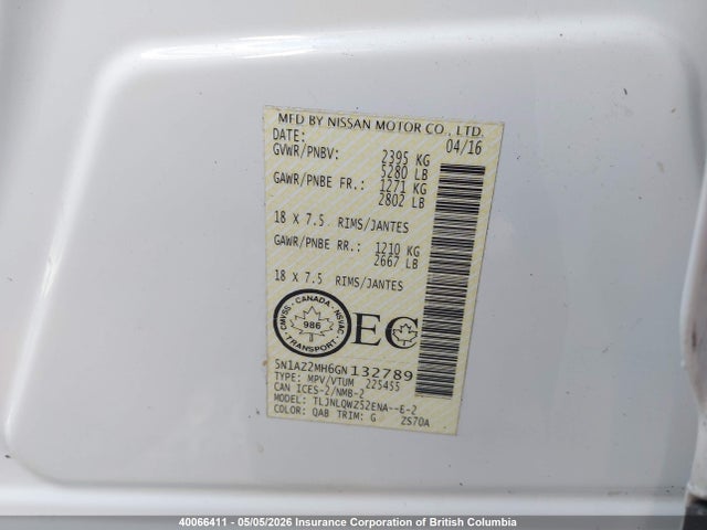 5N1AZ2MH6GN132789 Nissan Murano Platinum/sl/sv