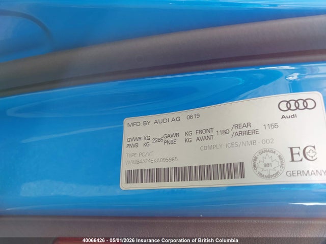 Продажа на аукционе авто 2019 Audi S4, vin: WAUB4AF45KA095985, номер лота: 40066426