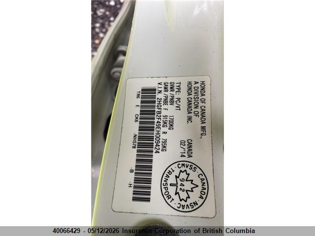 Aukcja sprzedaży 2014 Honda Civic, vin: 2HGFB2F49EH009424, numer aukcji: 40066429