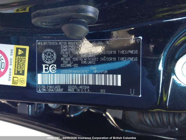5TDDZRFHXHS439787 Toyota Highlander Limited/ltd Platinum