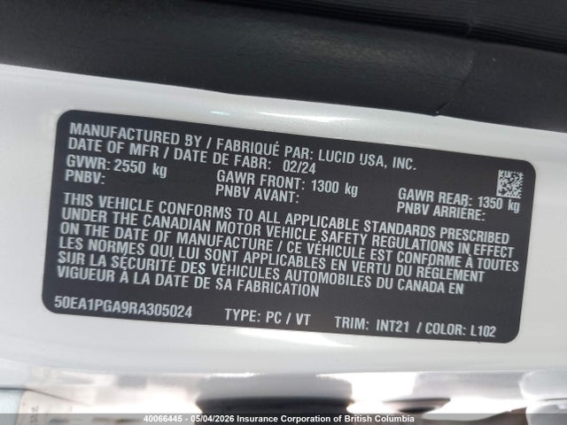 50EA1PGA9RA305024 Lucid Motors Air Pure