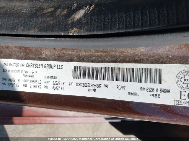 Aukcja sprzedaży 2012 Chrysler 200, vin: 1C3CCBBG2CN234887, numer aukcji: 40066448