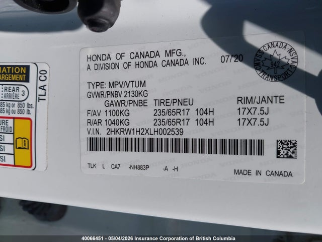 2HKRW1H2XLH002539 Honda CR-V