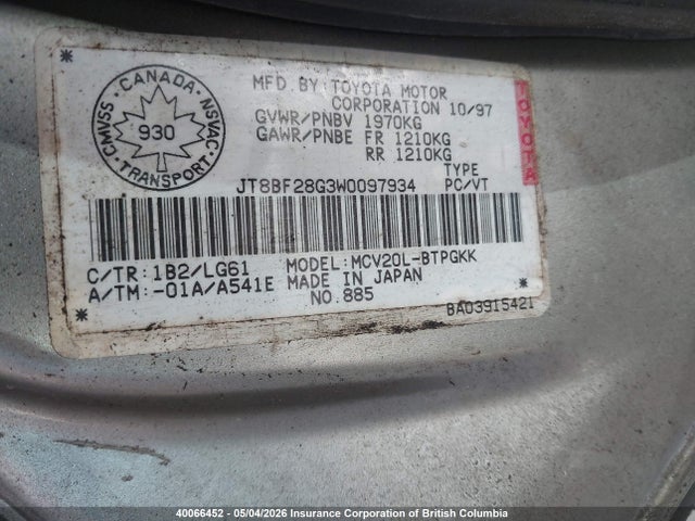 Aukcja sprzedaży 1998 Lexus Es 300, vin: JT8BF28G3W0097934, numer aukcji: 40066452