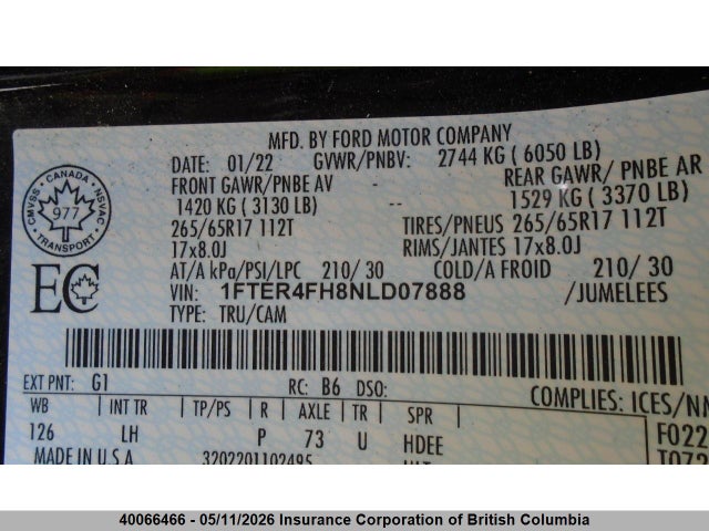 Продажа на аукционе авто 2022 Ford Ranger Xlt, vin: 1FTER4FH8NLD07888, номер лота: 40066466