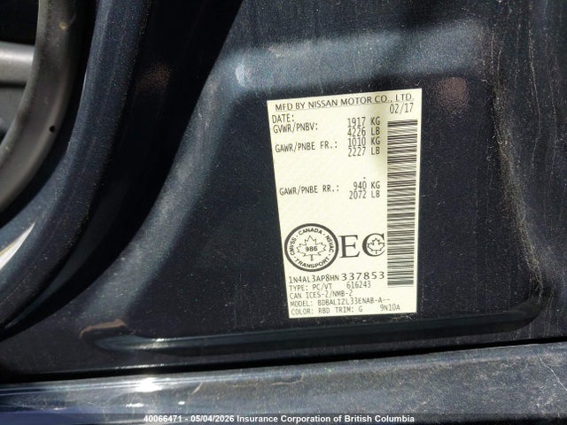 1N4AL3AP8HN337853 Nissan Altima 2.5/s/sv/sl/sr