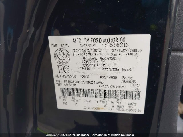 Продажа на аукционе авто 2011 Ford Escape Xlt, vin: 1FMCU9DG9BKC34492, номер лота: 40066487