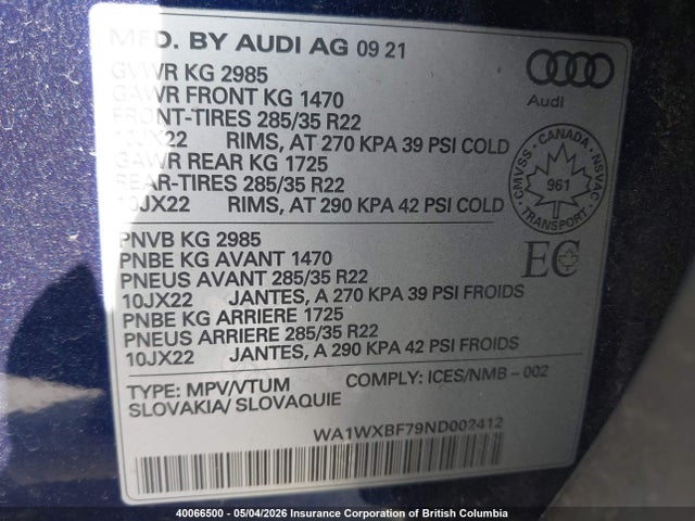 WA1WXBF79ND002412 Audi Q7