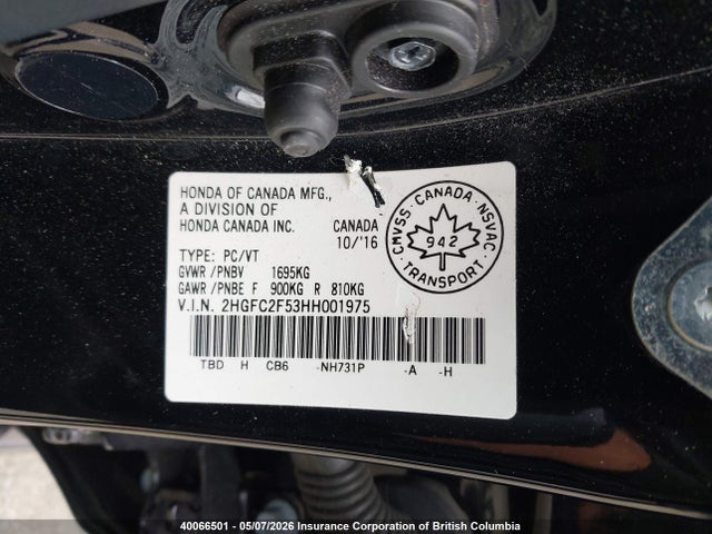 Продажа на аукционе авто 2017 Honda Civic, vin: 2HGFC2F53HH001975, номер лота: 40066501