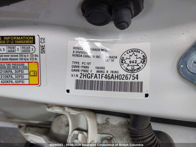 Продаж на аукціоні авто 2010 Honda Civic, vin: 2HGFA1F46AH026754, номер лоту: 40066503