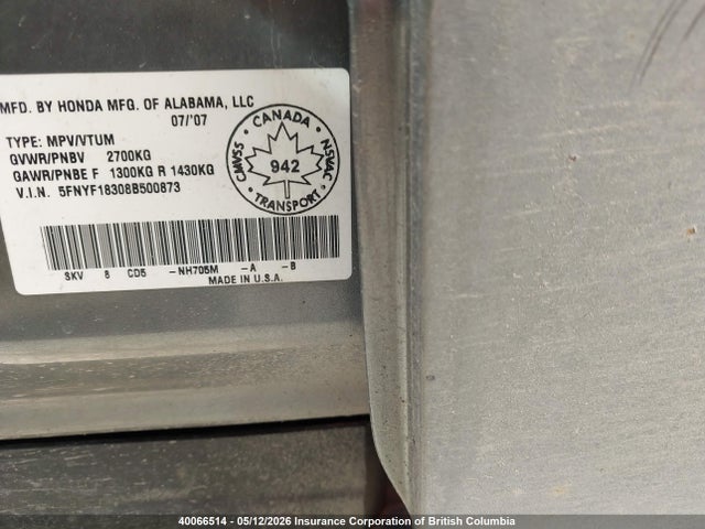 Продаж на аукціоні авто 2008 Honda Pilot, vin: 5FNYF18308B500873, номер лоту: 40066514