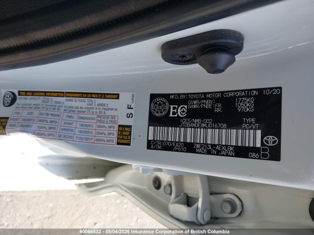 JTDBAMDE8MJ016708 Toyota Corolla Hybrid Base W/li Battery