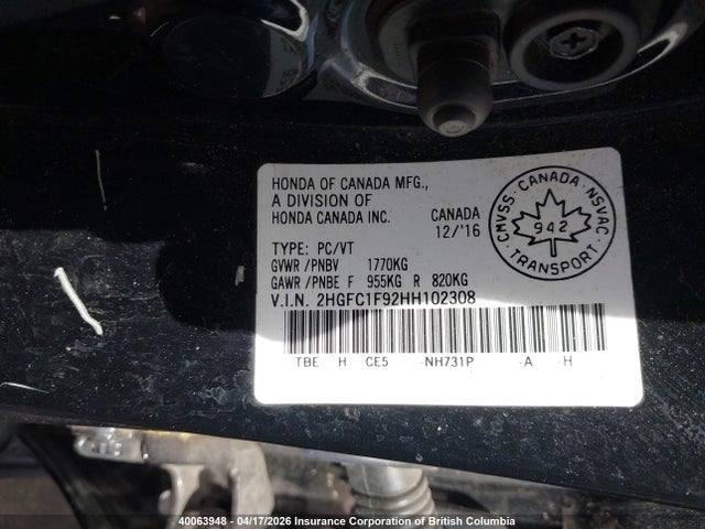 2HGFC1F92HH102308 Honda Civic Touring