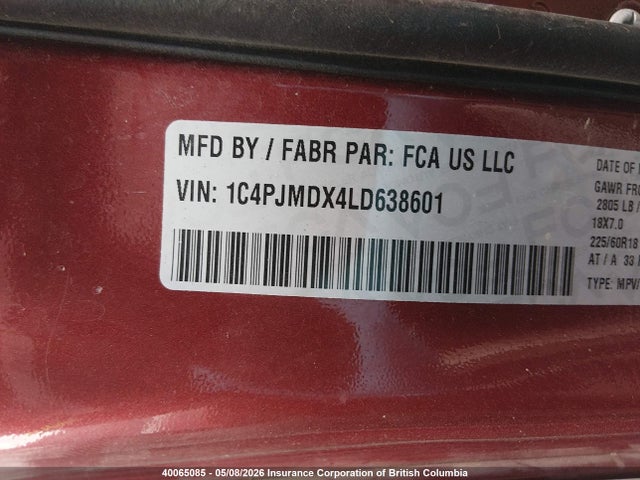 1C4PJMDX4LD638601 Jeep Cherokee Limited