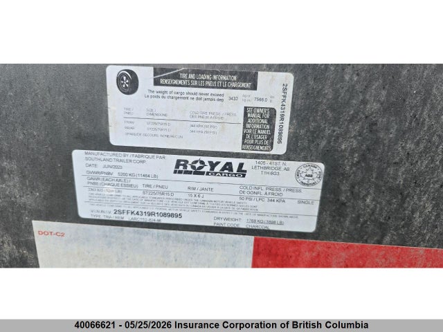 2SFFK4319R1089895 Royal Cargo Box Trailer