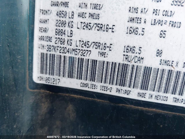 Продаж на аукціоні авто 1997 Dodge Ram 2500, vin: 3B7KF23D4VM573277, номер лоту: 40057672