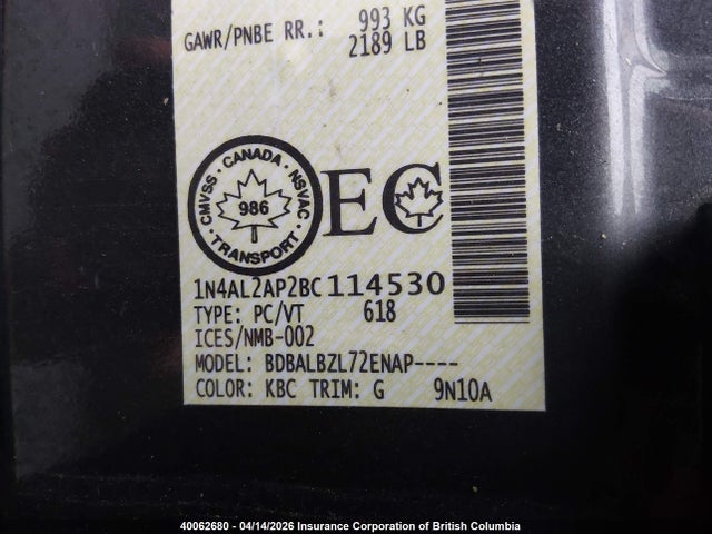 40062680 :رقم المزاد ، 1N4AL2AP2BC114530 vin ، 2011 Nissan Altima S مزاد بيع