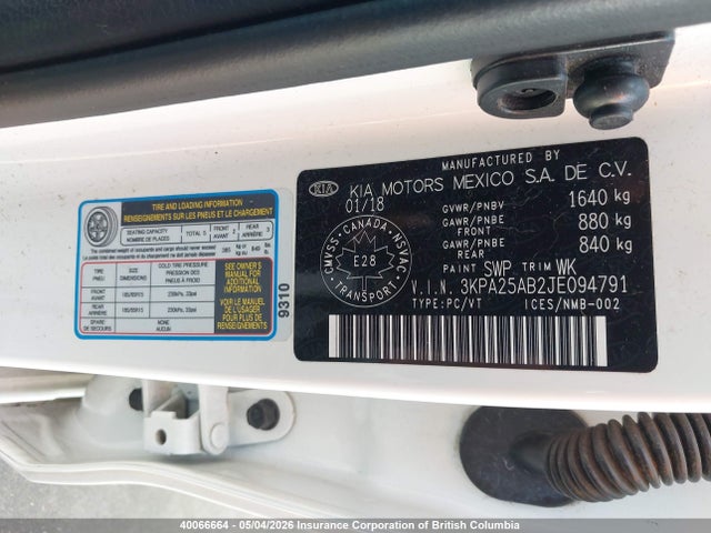 3KPA25AB2JE094791 KIA RIO LX/S