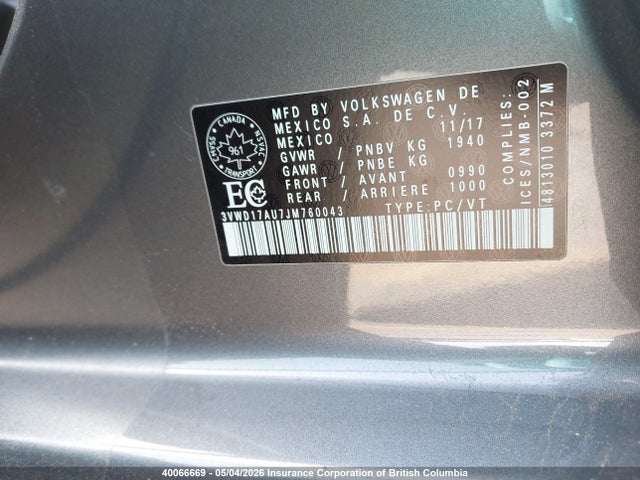 3VWD17AU7JM760043 Volkswagen Golf