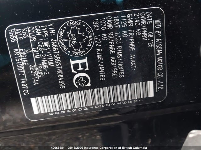 40066681 :رقم المزاد ، JN8BT3BB3TW084899 vin ، 2026 Nissan Rogue مزاد بيع