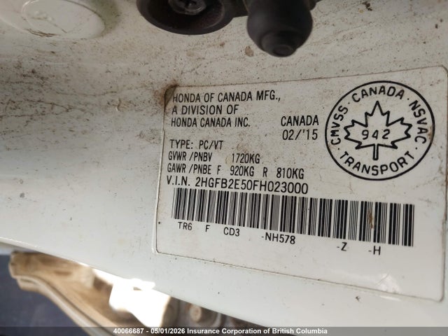 Aukcja sprzedaży 2015 Honda Civic, vin: 2HGFB2E50FH023000, numer aukcji: 40066687