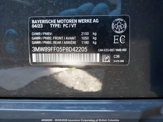 Продажа на аукционе авто 2023 Bmw 330i, vin: 3MW89FF05P8D42205, номер лота: 40066690