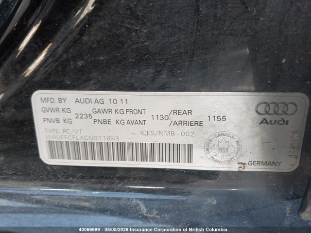 Продажа на аукционе авто 2012 Audi A4, vin: WAUFFCFLXCN011653, номер лота: 40066699